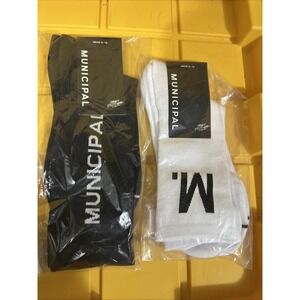 M. CREW SOCKS Lot Of 2 Black And White‎ Municipal Socks OSFM NWT